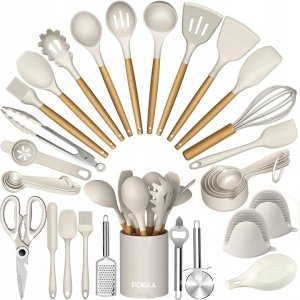 Zestaw 34 silikonowych akcesoriów kuchennych przybory kuchenne biały XXL 