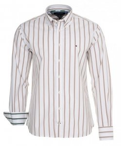 Koszula w paski Tommy Hilfiger Regular Fit męska logo beżowa
