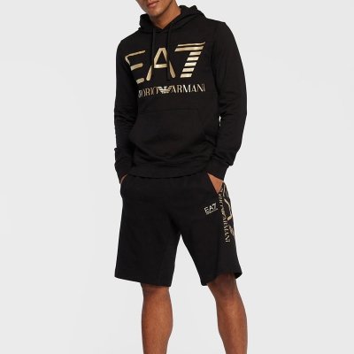 Bluza Emporio Armani EA7 męska czarna z kapturem złote logo