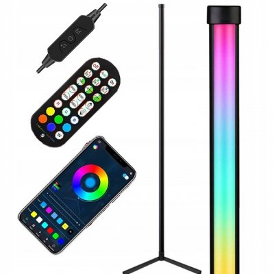 Stojąca lampa LED RGB do narożnika sterowana pilotem i aplikacją