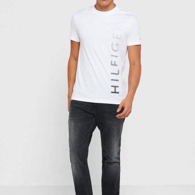 T-shirt Tommy Hilfiger koszulka męska z okrągłym dekoldem biała duże logo