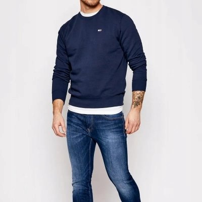 Bluza Tommy Jeans męska granatowa wkładana przez głowę bawełniana