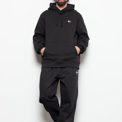 Bluza Tommy Jeans męska czarna kangurka z kapturem 