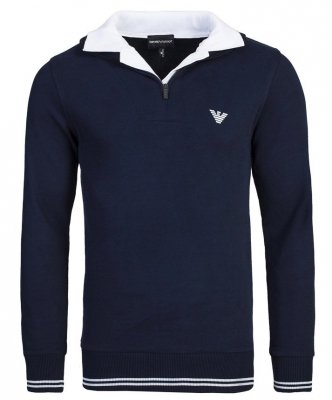  Sweter męski Emporio Armani bawełniany granatowy z kołnierzykiem