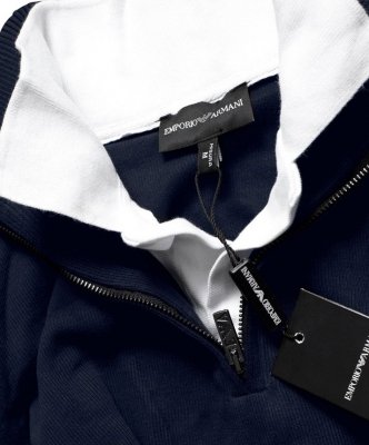  Sweter męski Emporio Armani bawełniany granatowy z kołnierzykiem