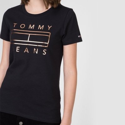 T-shirt Tommy Hilfiger koszulka bluzka damska czarna złote logo