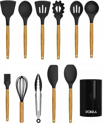 Zestaw 12 silikonowych akcesoriów kuchennych przybory kuchenne czarny