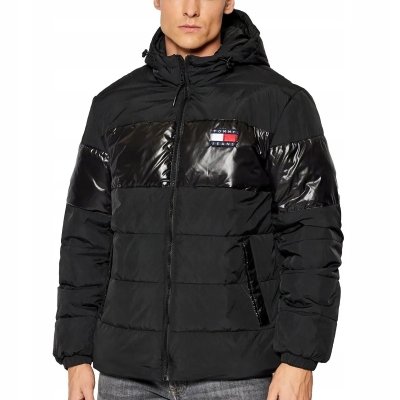 Kurtka męska Tommy Jeans ocieplana pikowana czarna z kapturem