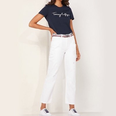 T-shirt Tommy Hilfiger koszulka bluzka damska granatowa duże logo