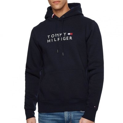 Bluza Tommy Hilfiger męska granatowa z kapturem bawełniana duże logo
