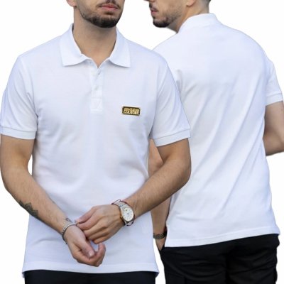 Polo polówka Versace Jeans Couture koszulka męska biała złote logo bawełniana