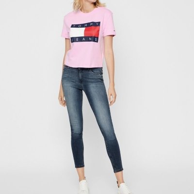 T-shirt Tommy Jeans koszulka bluzka damska różowa duże logo