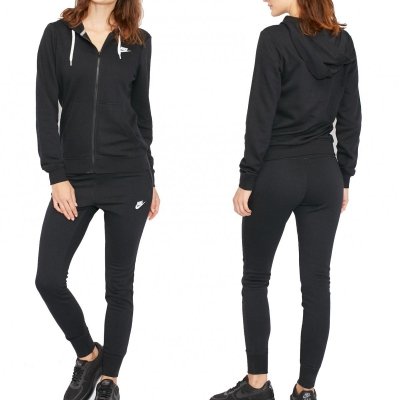 Nike komplet dresowy czarny bawełniany damski spodnie bluza z kapturem 