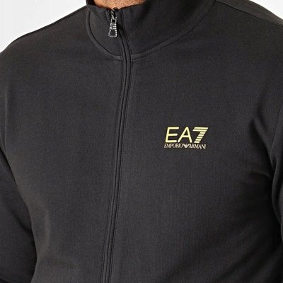 Komplet dresowy Emporio Armani EA7 męski spodnie bluza ze stójką czarny złote logo bawełniany