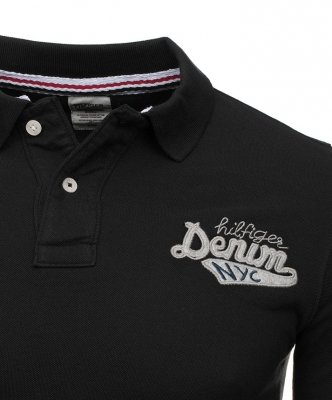 Longsleeve koszulka Tommy Hilfiger Denim na długi rękaw męska czarna z kołnierzykiem