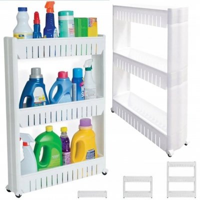 Szafka mobilna wąska na kółkach do kuchni oraz łazienki biała