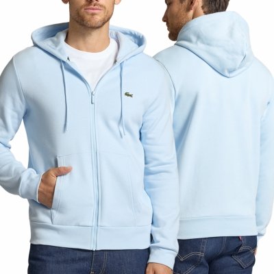 Bluza męska Lacoste błękitna bawełniana rozpinana z kapturem