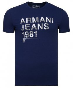T-shirt Armani Jeans logo koszulka męska granatowa bawełniana z nadrukiem