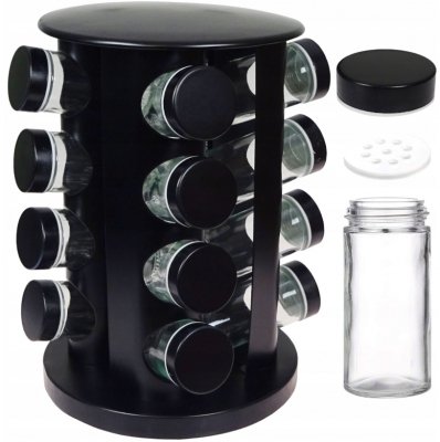 Czarny organizer na przyprawy stojak słoiczki szklane w zestawie naklejki i lejek