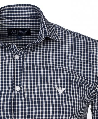 Koszula Armani Jeans granatowa w kratkę Slim Fit logo