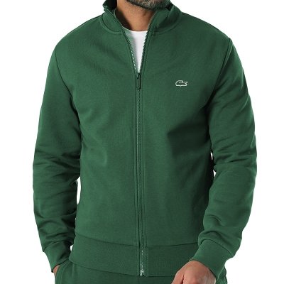 Bluza męska Lacoste zielona bawełniana rozpinana z kołnierzykiem kieszenie zapinane na zamek
