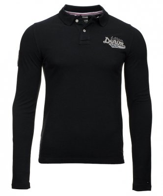 Longsleeve koszulka Tommy Hilfiger Denim na długi rękaw męska czarna z kołnierzykiem