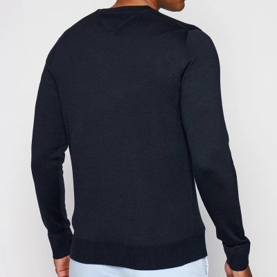 Sweter męski Tommy Hilfiger granatowy jedwab z okrągłym dekoldem