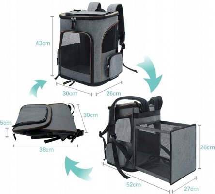 Szary transporter plecak kojec rozkładany 3w1 dla psa i kota składany