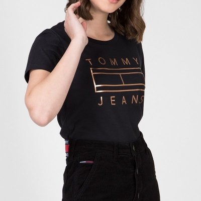 T-shirt Tommy Hilfiger koszulka bluzka damska czarna złote logo