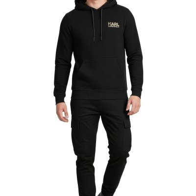 Bluza Karl Lagerfeld męska z kapturem czarna bawełniana złote logo