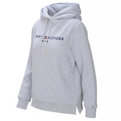 Bluza Tommy Hilfiger damska duże logo szara bawełniana z kapturem