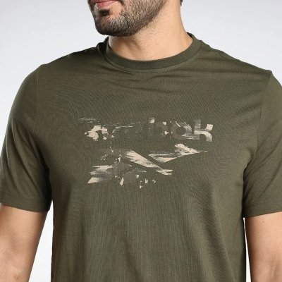 Reebok t-shirt zielony bawełniany męski koszulka duży napis