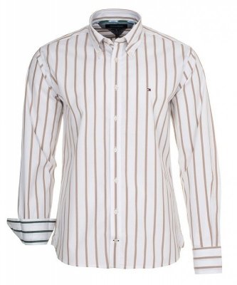 Koszula w paski Tommy Hilfiger Regular Fit męska logo beżowa