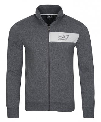 Komplet dresowy Emporio Armani EA7 bawełniany męski spodnie bluza ze stójką szary