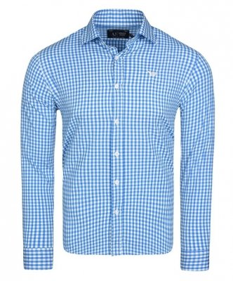 Koszula Armani Jeans niebieska w kratkę Slim Fit logo