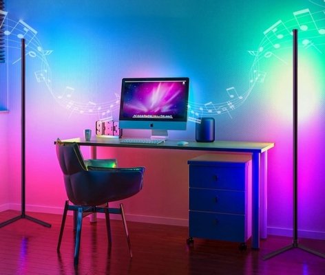 Stojąca lampa LED RGB do narożnika sterowana pilotem i aplikacją
