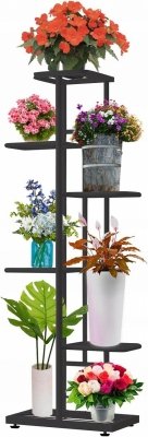 Stojak metalowy na kwiaty i doniczki 6-poziomowy kwietnik piętrowy czarny