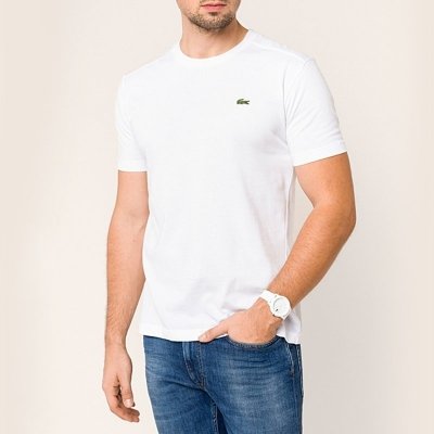 T-shirt koszulka Lacoste męska biała z okrągłym dekoldem bawełniana