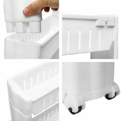 Szafka mobilna wąska na kółkach do kuchni oraz łazienki biała