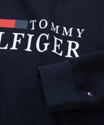 Bluza Tommy Hilfiger męska granatowa wkładana przez głowę bawełniana duże logo