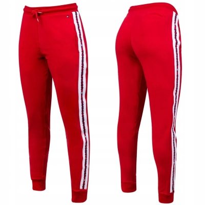 Tommy Hilfiger spodnie czerwone damskie z paskami na nogawkach