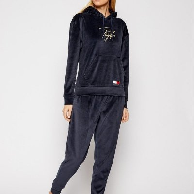Tommy Hilfiger bluza granatowa welurowa damska z kapturem