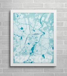 Plakat ścienny - Rzeszów - Błękitna mapa - 40x50 cm