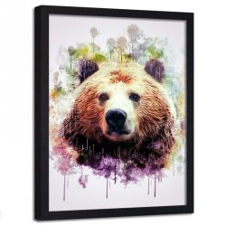 Obraz, Plakat - Głowa niedźwiedzia - W ramie czarnej