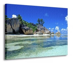 Obraz Krajobraz - Seszele, plaża - 120x90 cm