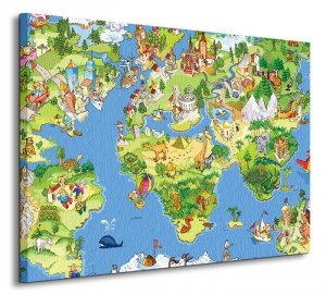 Obraz na płótnie - Mapa Świata dla Dziecka - 60x80cm
