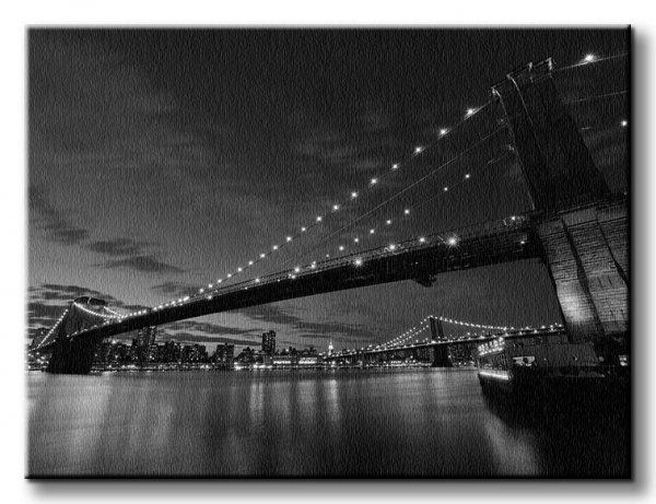Brooklyn Bridge nocą BW - Obraz na płótnie