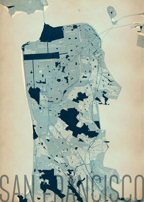 Plakat ścienny - San Francisco - Artystyczna mapa - 50x70 cm