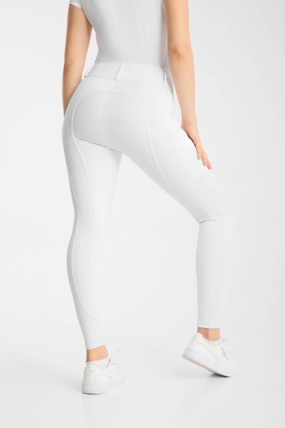 HORZE MATILDA Bryczesy jeździeckie z wysokim stanem i pełnym lejem silikonowym BIAŁE