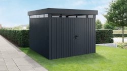 Metalowy domek narzędziowy EcoStar Euroline EFD 4 (214x166 cm) - dach płaski i przeszklenie przydachowe, kolor antracyt RAL 7016